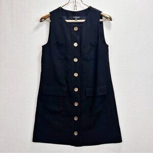 NWT J. Crew  Black w/Gold Buttons Shift Dress in Drapey Crepe - Size S